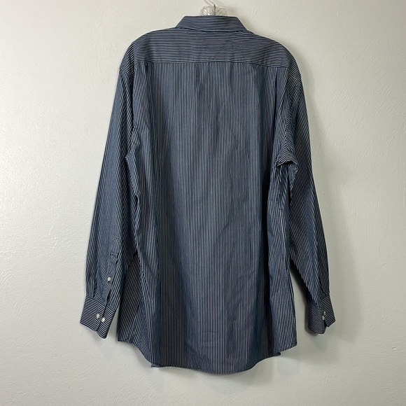 Tommy Hilfiger Button Front Shirt Men's Size 16.5 Blue & White Striped Cotton‎ - Picture 10 of 12